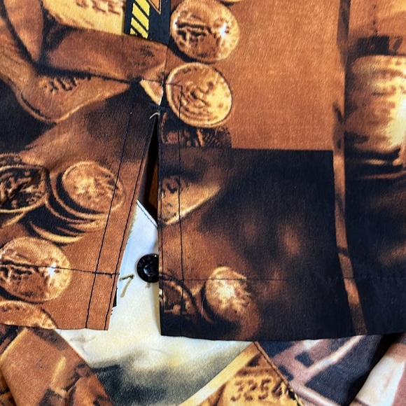 Vintage 90s Impaq Sports Wear Money Gold Currency Photoprint Hawaiian Shirt Men - Picture 10 of 14